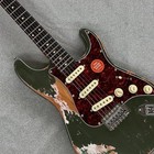 Solid Electric Guitar Aged Green Stainless Rounded Fret Tremolo Bridge No Logo