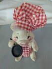 Annalee Doll 12  White Pig Cook  Red Plaid  Frying Pan 1987