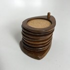 Vintage Wood Brown Hardwood Coaster Set Holder Teardrop Mcm Eclectic Barware