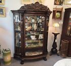 Antique Fancy Large Curved Glass Oak China Cabinet