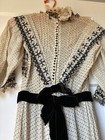 1900 s Antique Tea Dress Ornate High Collar Black And White Polkadotted Xs s 