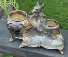 Antique Victorian J  B  Cast Metal Desk  Silver Plated  Inkwell Deer Motif Read