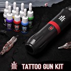 Rotary Tattoo Pen Machine Kit Complete 10pcs Needles 7 Tattoo Inks Power Supply