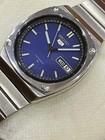 Vintage Seiko 5 Automatic Tv Case   royal Blue Dial  Day date  70s Japanese Watch