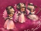 Vintage Hallmark Christmas Card Pink Cute Angels Musical Instruments Unused Nos