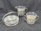 Antique Quadruple Plate   Cream  Sugar  Glass Dish Starburst Bottom Design