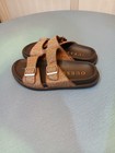 Guess Men s Brown Logo Print Double Buckle Slide Sandals Adjustable Us 10