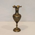 Vintage Engraved Brass Bud Vase India Ruffle Top
