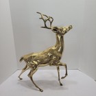 Vintage Pair Of Large Spotted Brass Deer Statues Buck   Doe Tall   Heavy