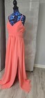 Coral Pink Chiffon V-neck Formal Evening Gown Lace Up Back - Size 14