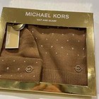  98 Michael Kors Women Classic Rib Scarf Hat Gift Set Caramel Color W Gold Dots