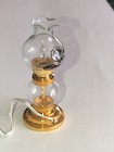 Dollhouse Miniature Electric Table Lamp Glass And Brass With Cord Black Floral