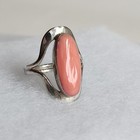 Sterling Silver Oval Coral Statement Ring   Size 7   Bezel Set   Mex Stamp   4 2