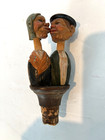 Vintage Carved Wooden Bottle Stopper Cork Mechanical Kissing Couple