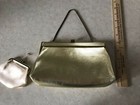 Vintage Shiny Gold Metallic Purse Evening Bag Clutch chain Strap 8x5x2 snap Clse