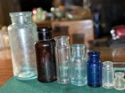 Seven Antique Bottles   round  Horsford s Baking Powder  Emerson Bromo   More