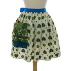 1960s Home Sewn Cotton Apron Blue Green Heart Circle Print