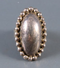 Vintage Taxco Mexico Sterling Silver Elongated Ring Domed Oval Beaded Edge 6 5