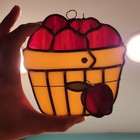 Vintage Stained Glass Suncatcher Fruit Basket Of Apples Handcrafted Sun Catcher