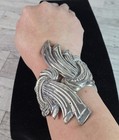 Vtg Taxco 940 Sterling Silver Clamper Cuff Hinge Bracelet Signed Art Deco 50g