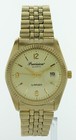 Vintage  Precision By Gruen Quartz Gold Tone Men s Watch With Date New Old Stock