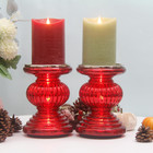 Mercury Glass Pillar Candle Pedestal Holders With Lights Set Of 2 candle Holder