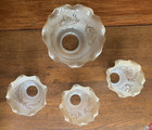 Antique Set Etched Glass Ruffled Lamp Shades 2 25  3 25  Fitters Floral Globes 
