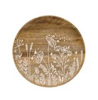 Decorative Wooden Plate With Carved White Wildflower Design - Cottage Farmhouse