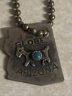 Vintage Sterling Silver Globe Arizona State Souvenir Token Keychain W Turquoise 