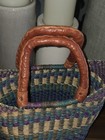 Vintage Handwoven African Market Basket Woven Tote Leather Handles 10x9 Boho
