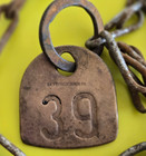 Vintage Brass Double Sided Cattle Cow Tag Number 39 With Original Chain