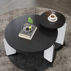 2pc Round Coffee Table Set Modern Nesting Side End Tables Black Oak Living Room