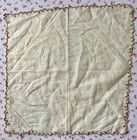 Vintage 1940s Lovely Linen Hankie With Embroidered Ivory Flowers And Khaki Trim