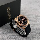 Bulova Men s Marine Star 98b104 Rose Gold Black Dial Silicone Strap Quartz Watch