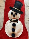 Vintage Christmas Snowman Stocking Embellished Red Felt Holiday Excellent
