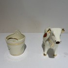 Vtg 22k Gold Trim Handpainted Cow Creamer   Sugar Bowl Red Flowers Made In Usa