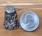 Antique Taxco Mexico 925 Sterling Silver Ornate Swirl   Flowers  Leafs Thimble