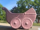 Vintage 1950s Pink Ceramic Baby Carriage Planter Fapco Mid-century Nursery Decor