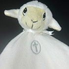 Precious Moments White Lamb Baby Lovey Security Blanket Cross Satin Eyelet Trim
