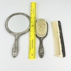 Antique Silver Plate Ladies Vanity Dresser Set Mirror Comb Brush Metal Floral
