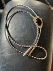 Vintage Faux Black Onyx Arrowhead Bolo Tie Black Cord Bullet Case Tips