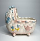 Mcm Vintage Baby Cradle Bassinet Ceramic Planter Shower Nursery Kitschy Vase