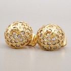 Chanel Cc Logo Rhinestone Round Button Earrings Clip-on Gold Vintage 62rl106