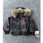 Vintage Rare Vilanto Kids Leather Hooded Jacket City Skyline Embroidery Size S