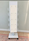 White 4-sided Rotating Spinner Floor Display Rack Wire Pockets Casters Retail