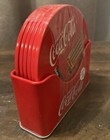 New Collectable Coca Cola 6 Pc Coaster Set With Standing Metal Holder Red Coke