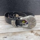 Vtg Native American Southwest Beaded Leather Belt Size 48-55 Unisex Silver Tone