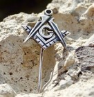 New Sterling Silver 925 Masonic Square Compass G Symbol Brooch Stickpin Handmade