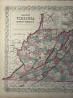 1870 Colton s Virginia   West Virginia Hand Coloured Antique Map 17  X 14 