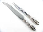 Antique Ornate Sterling Silver Knife   Fork Meat Carving Set Sheffield Stainless